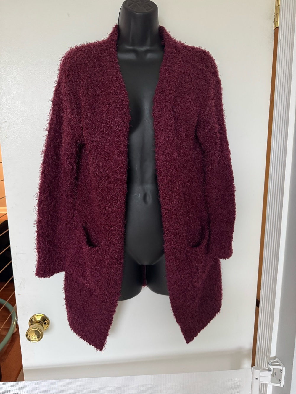 Love Tree Fuzzy Open-Front Cardigan - Wine